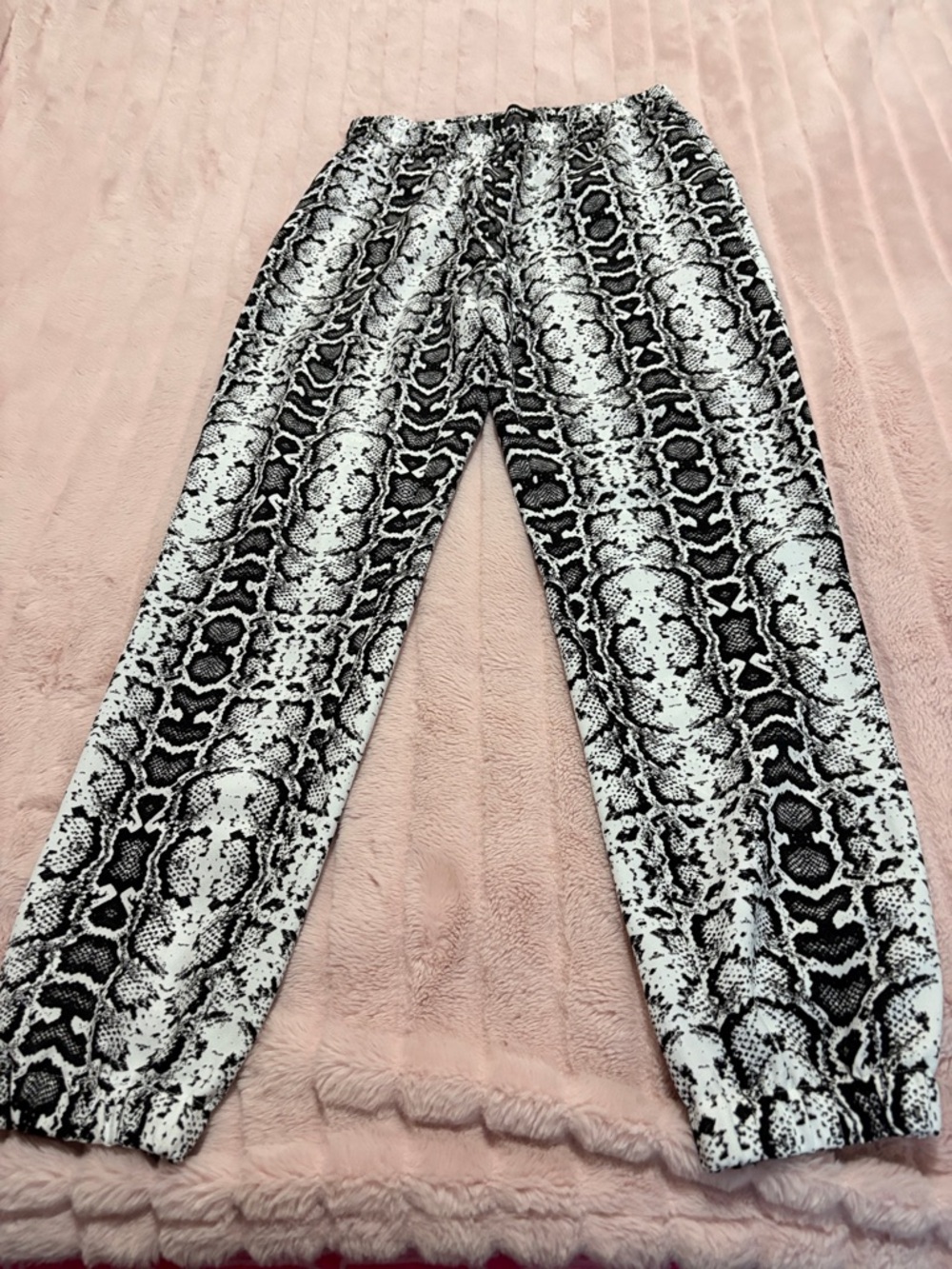 Express Black & White Snake-Print Track Joggers
